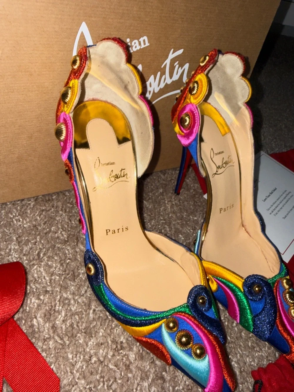 Christian Louboutin Multicolor Embroidered Pointed Toe Stiletto with Red Sole - Picture 6 of 9
